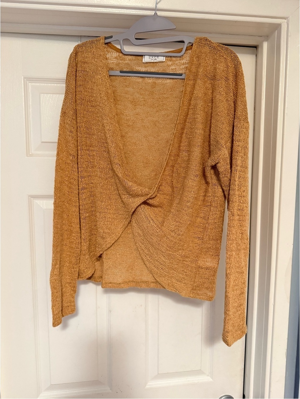 SAGE THE LABEL Twist Front Lightweight Knit Sweater Camel Medium NWOT